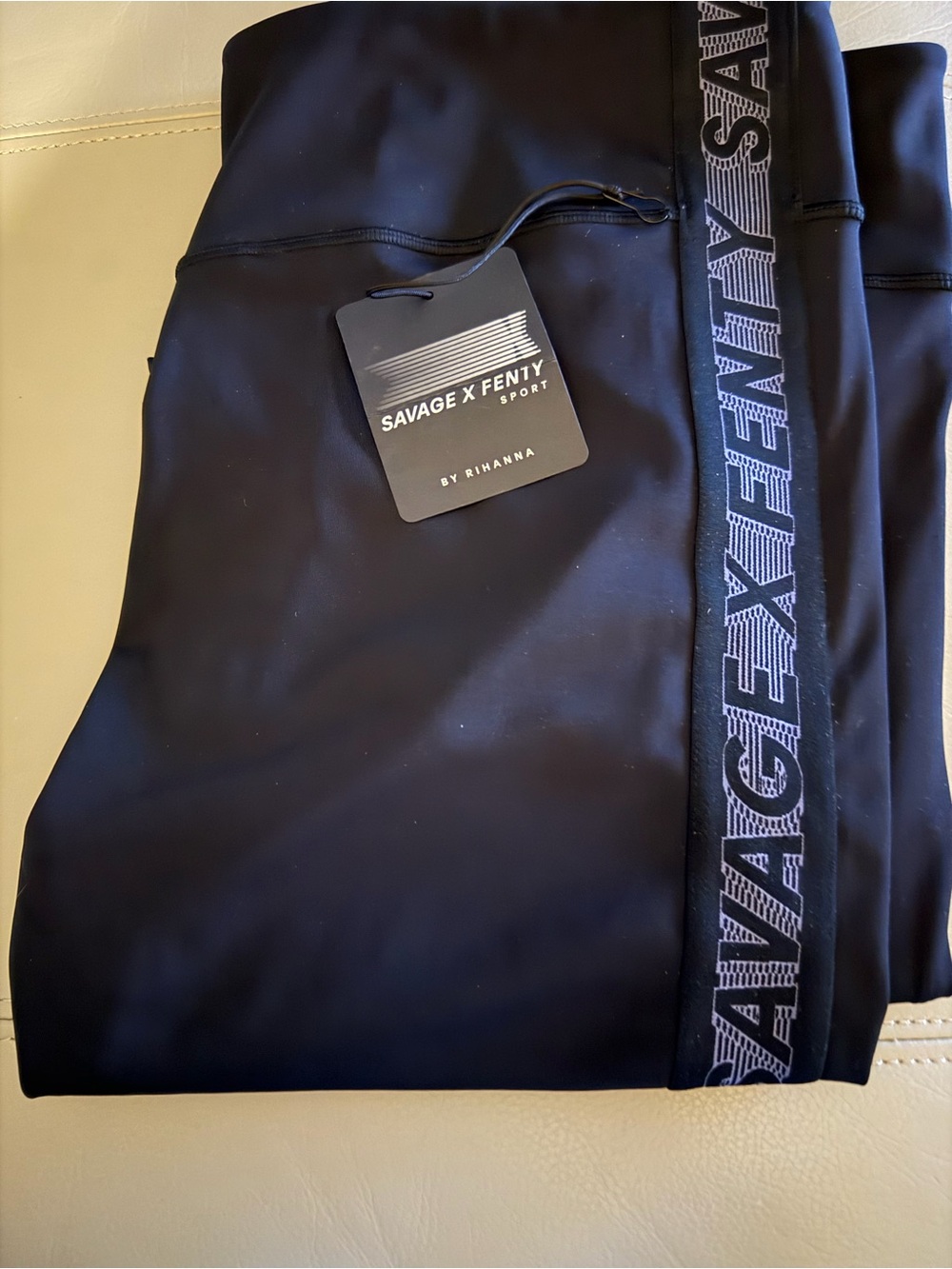 NWT Savage X Fenty Black Logo Side-Stripe Leggings
